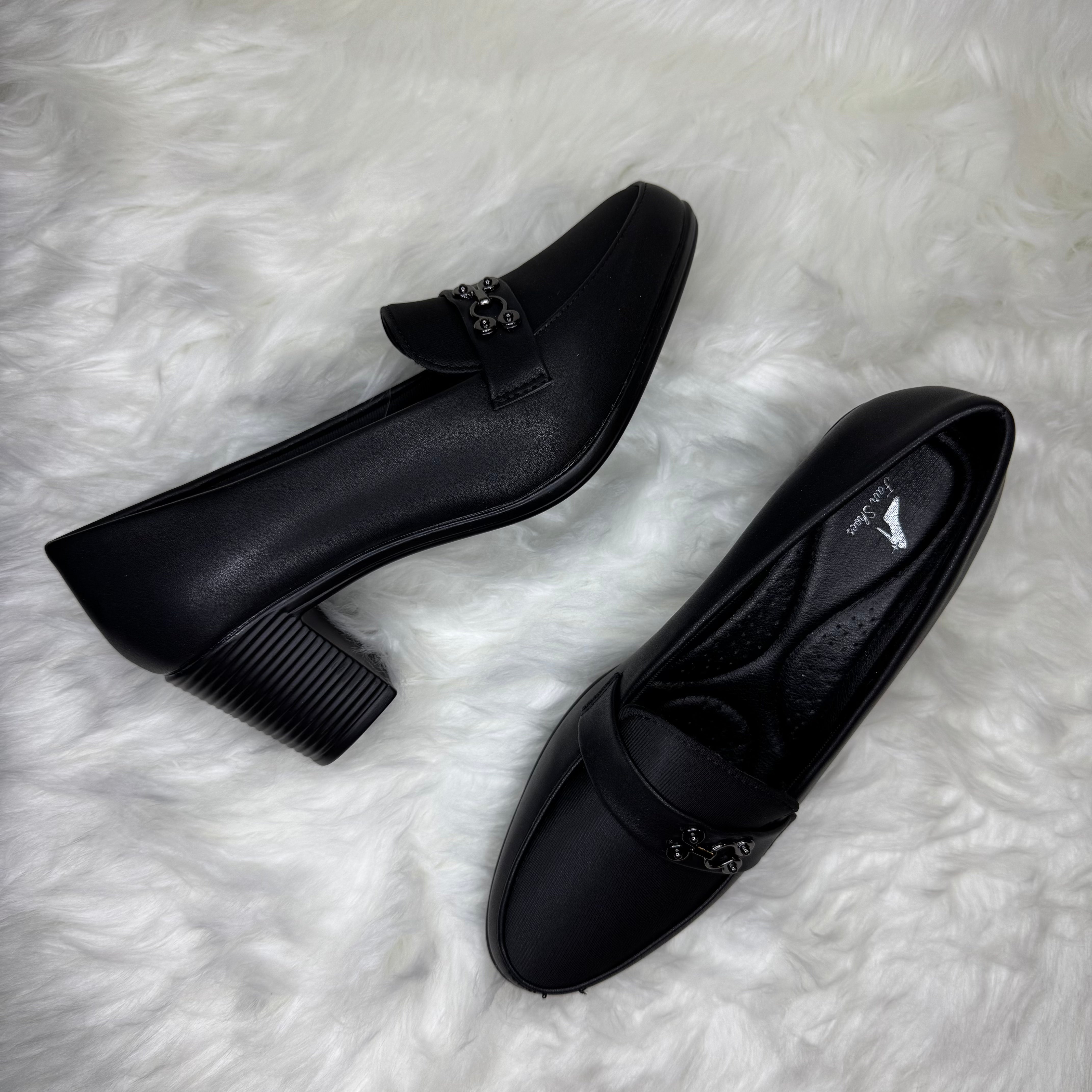 Premium Black Block-Heel Loafers
