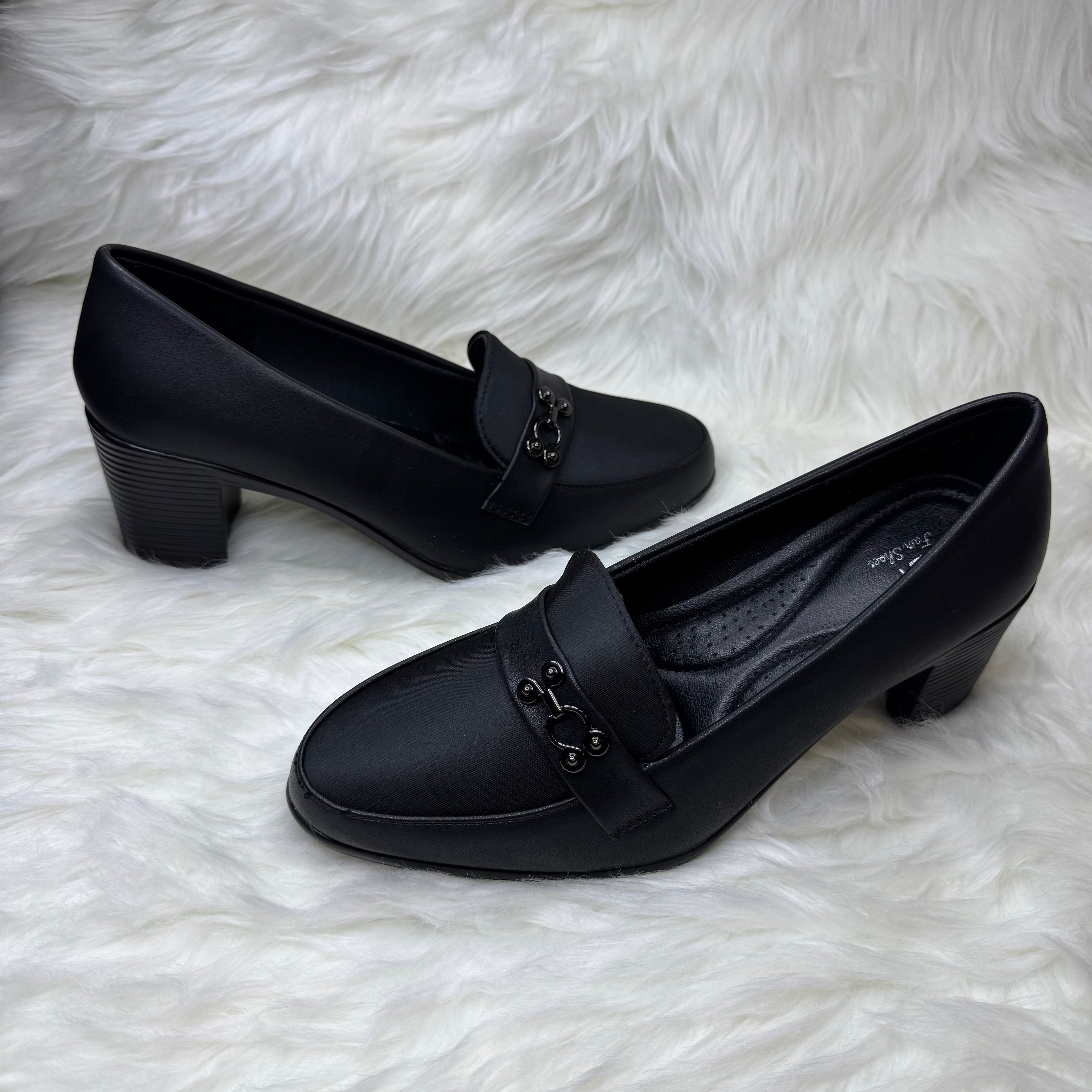 Premium Black Block-Heel Loafers