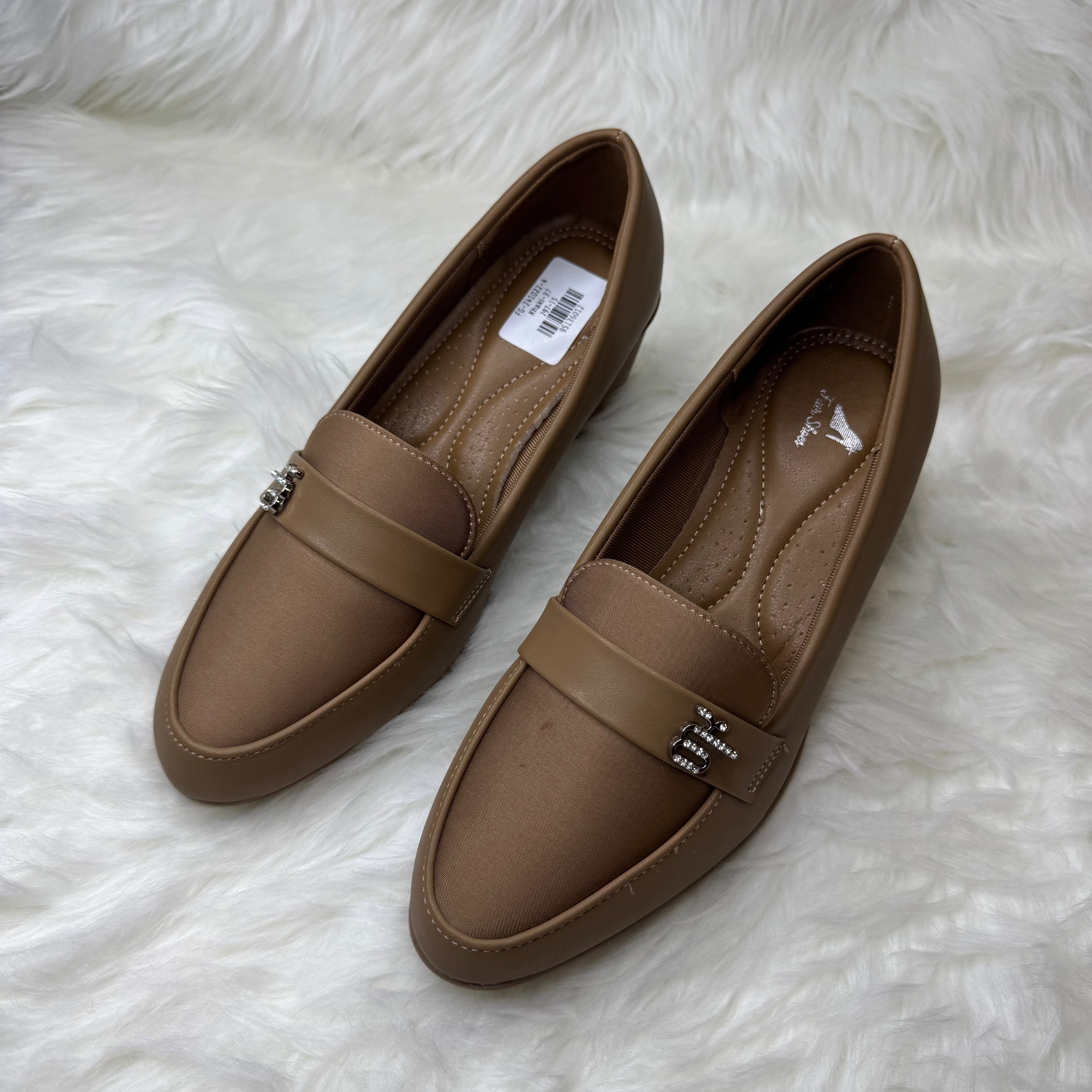 Premium Beige Block-Heel Loafers