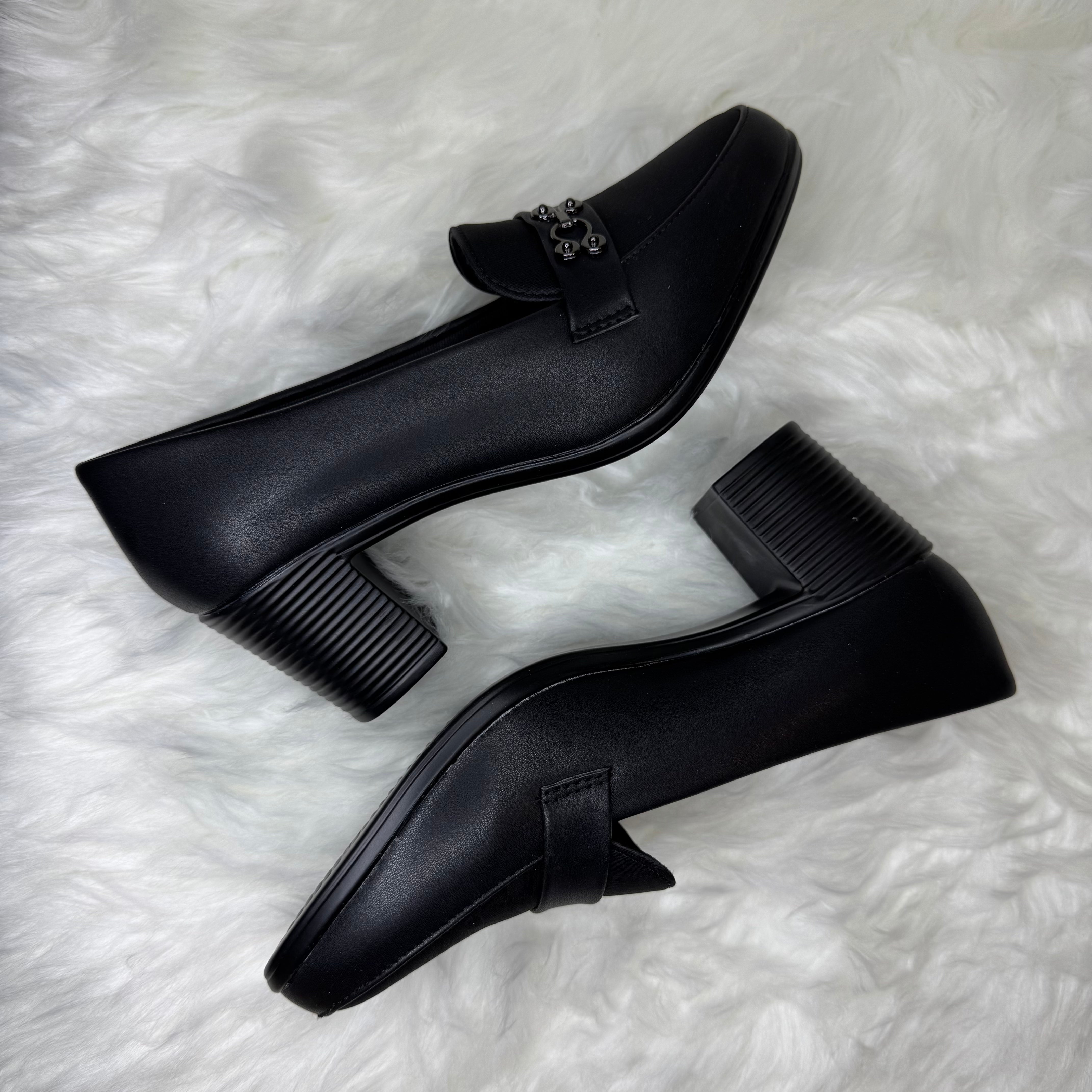 Premium Black Block-Heel Loafers