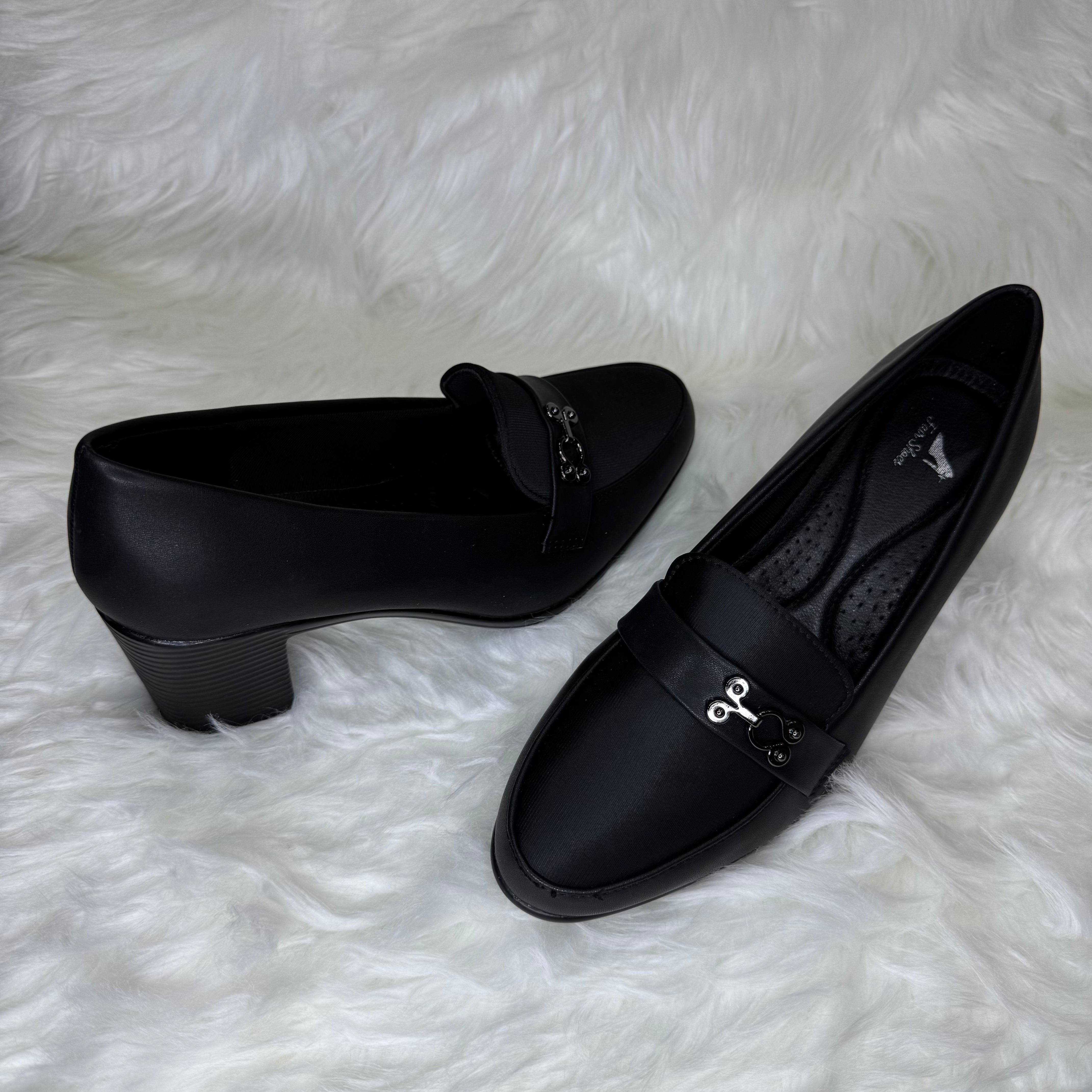 Premium Black Block-Heel Loafers
