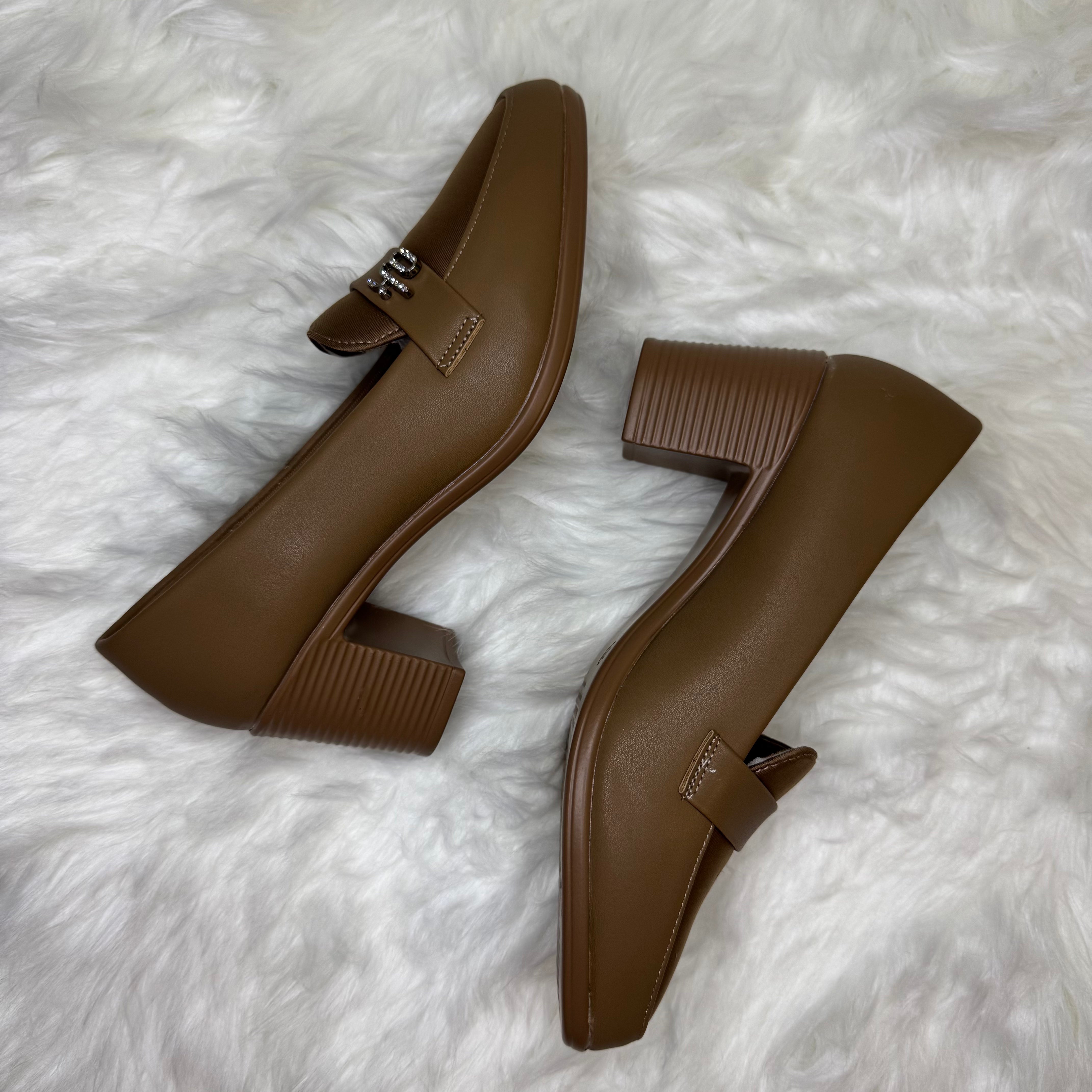 Premium Beige Block-Heel Loafers