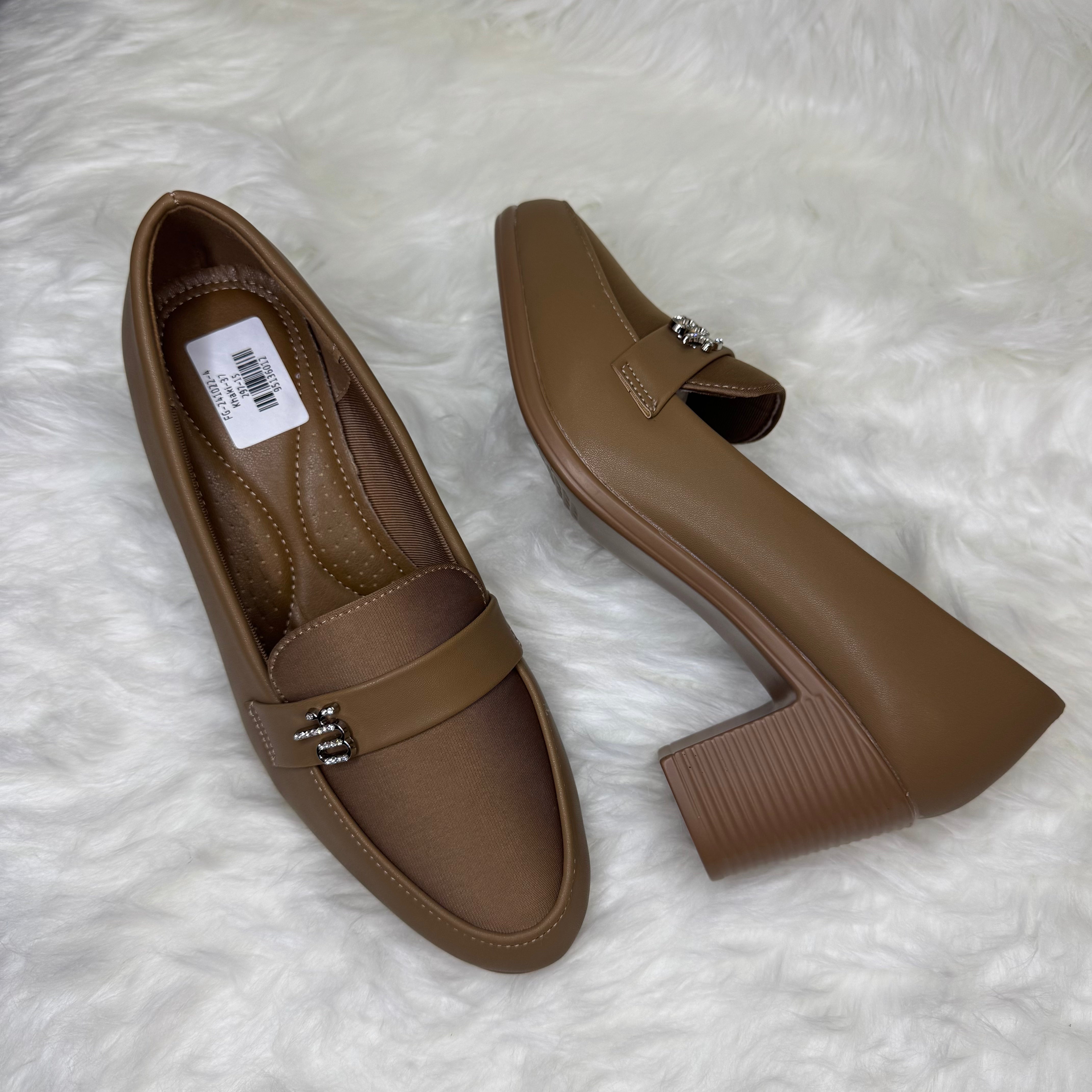 Premium Beige Block-Heel Loafers