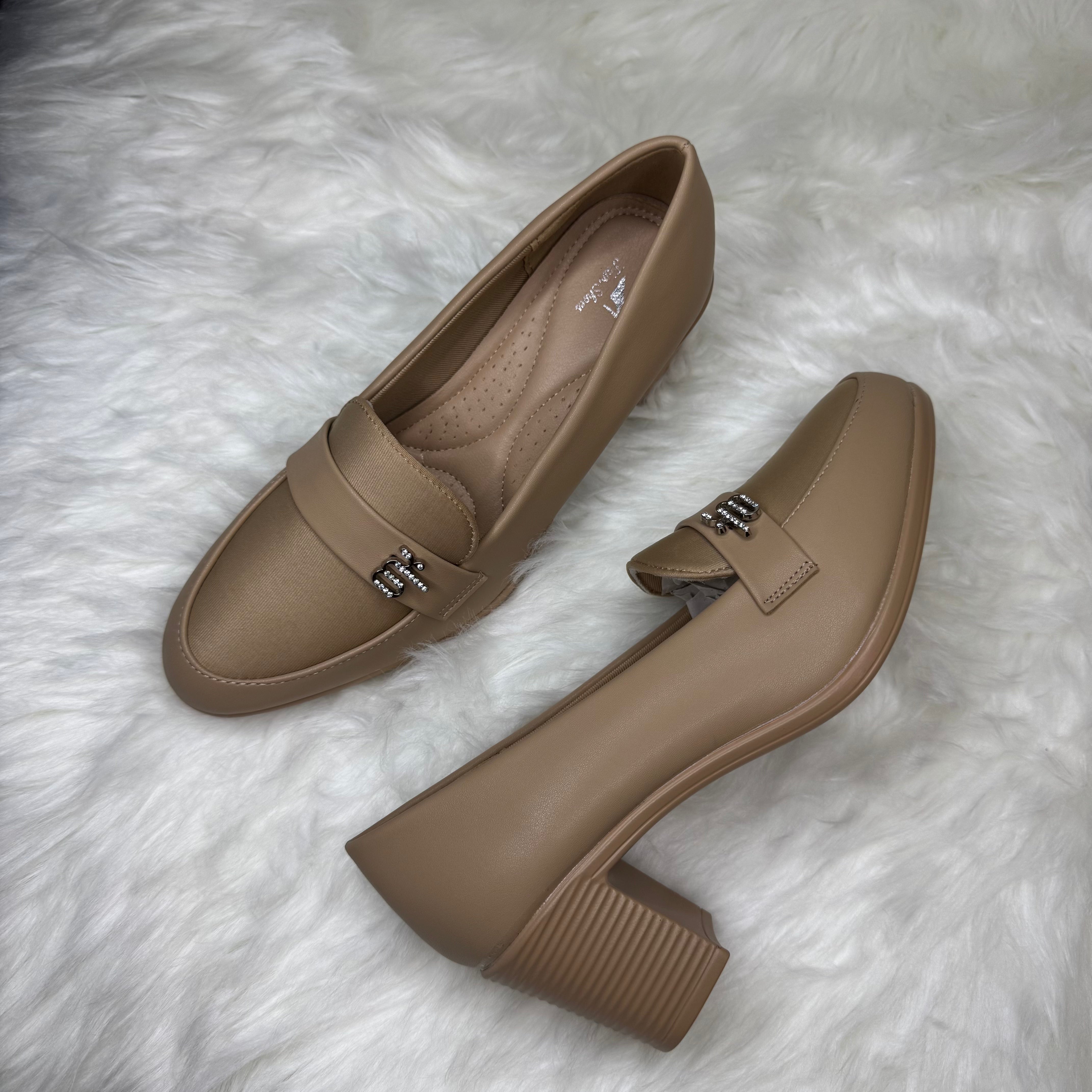 Premium Beige Block-Heel Loafers
