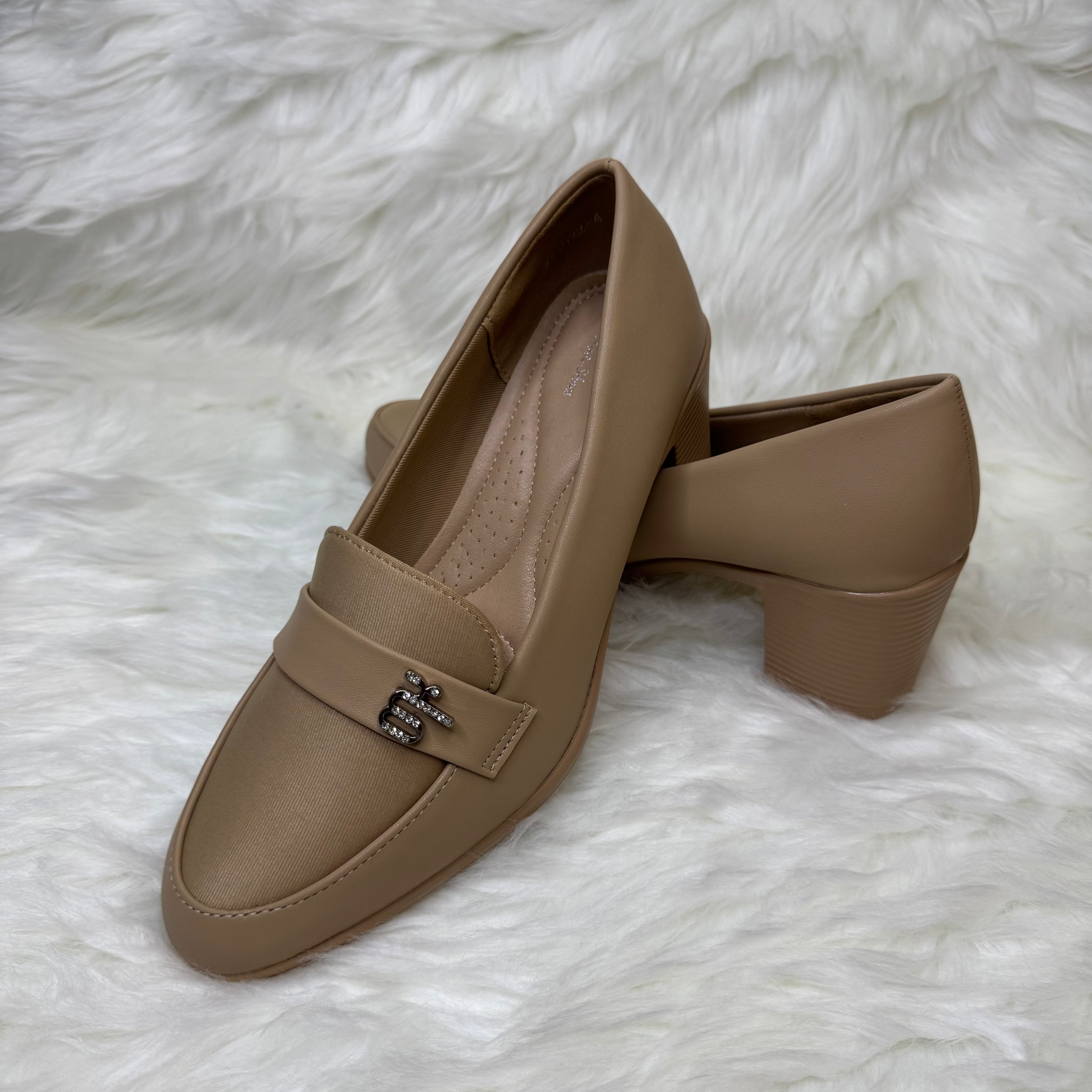 Premium Beige Block-Heel Loafers